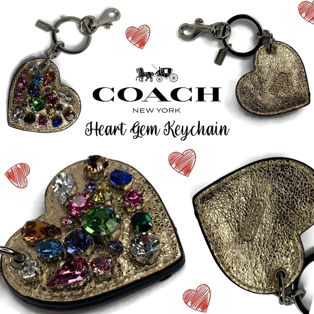 ❤️ Coach Multicolored Jewel Crystal HEART Keychain - Picture 2 of 7